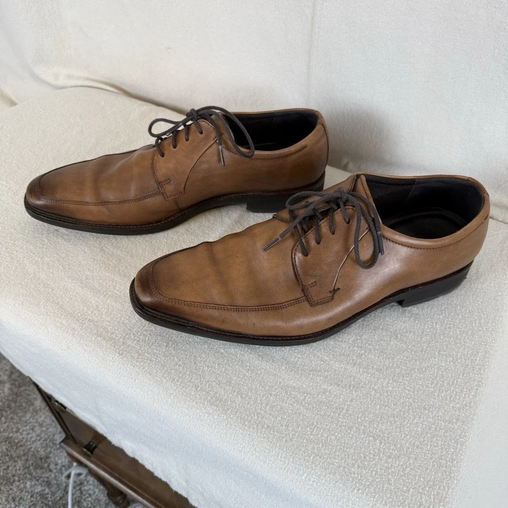 Ecco Dress Casual Walking Shoes Brown Leather Mens Size EU 45 US 11, 11.5